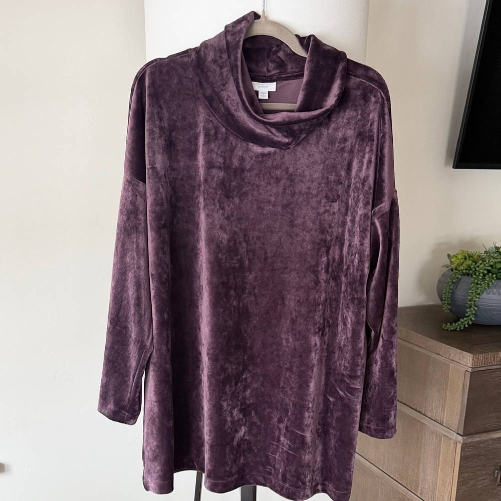 PureJill velvet velour purple cowl neck top - size 2X